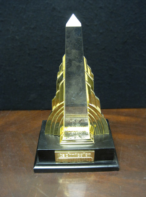 Glass Obelisk Gold Casted w/ Engraved Plate Corporate Award