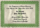 official certificate documenting Pope John Paul's blessing